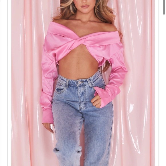 Pink off the shoulder crop top - Picture 1 of 3